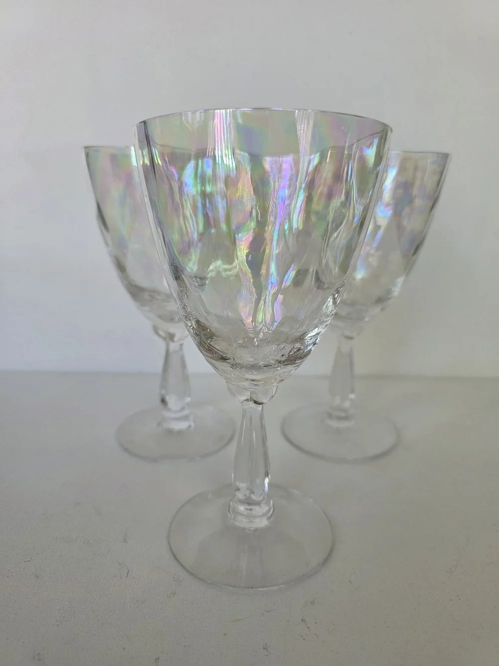 Fostoria Iridescent Wine Glasses - Set of 3 (Holographic Finish)